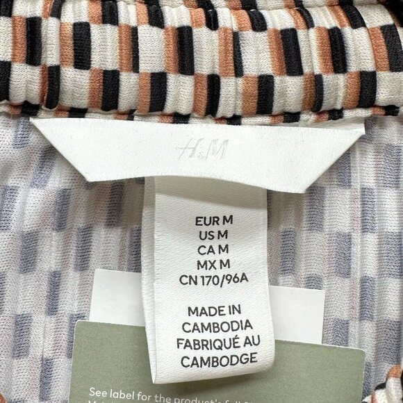 H&M Top Womens Size M Geometric Textured Jersey Button Front Long Sleeve Brown - Picture 8 of 12